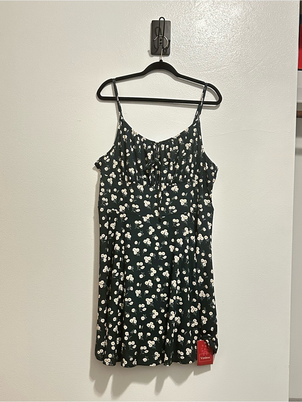 NWT Verdusa Plus Size Floral Green Daisy Tie Front Ribbed Cami Mini Dress 4XL
